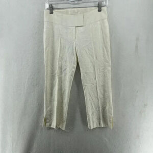 Guess Capri Pants Women's Sz 0 Ivory Embroidered Floral Low-Rise Straight Leg